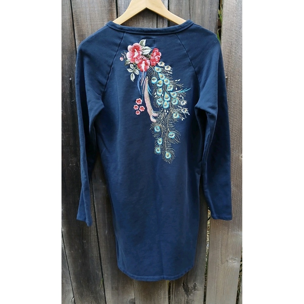 Driftwood Layla Embroidered Peacock‎ Floral Tunic Sweatshirt Dress Women's S - Picture 2 of 10